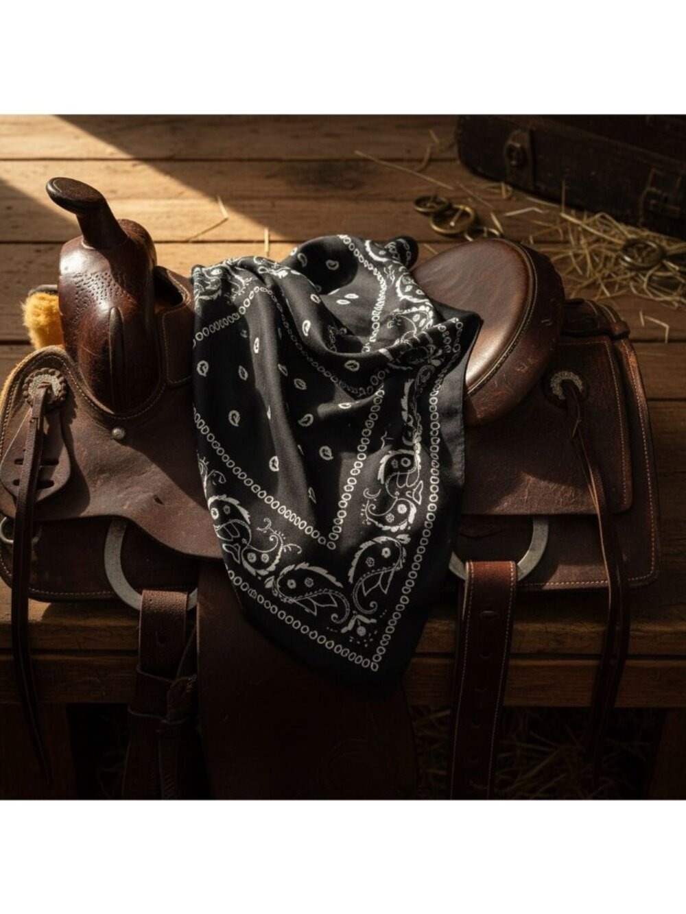 Black White Paisley Scarf Bandana 26x26 Western Wildrag - Picture 8 of 8